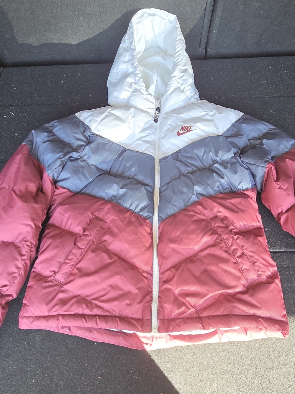 Nike Kids Hooded Colorblock Puffer Jacket - White, Blue & Red